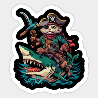 Cat Riding Shark Marine Thrill Ride Sticker